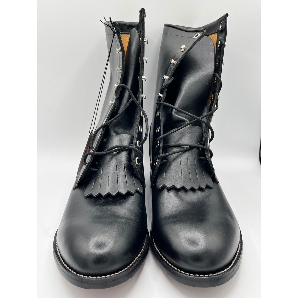 Justin 506 Men Black Leather Lace Up Kiltie Western Boots Sz 10 EEE USA Made NEW